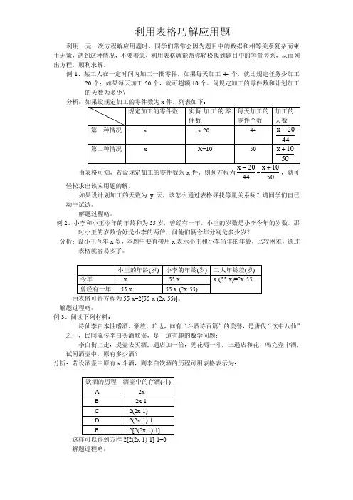 利用表格巧解应用题
