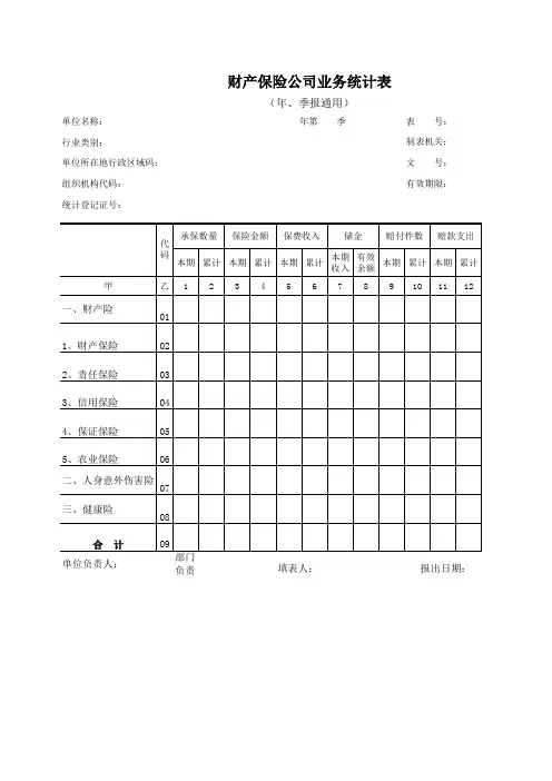 财产保险公司业务统计表  格式完美可编辑