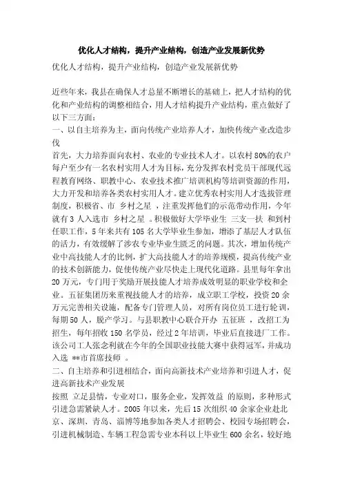 优化人才结构，提升产业结构，创造产业发展新优势（精简篇）