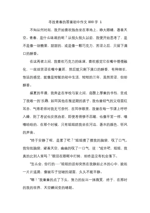 寻找青春的答案初中作文800字