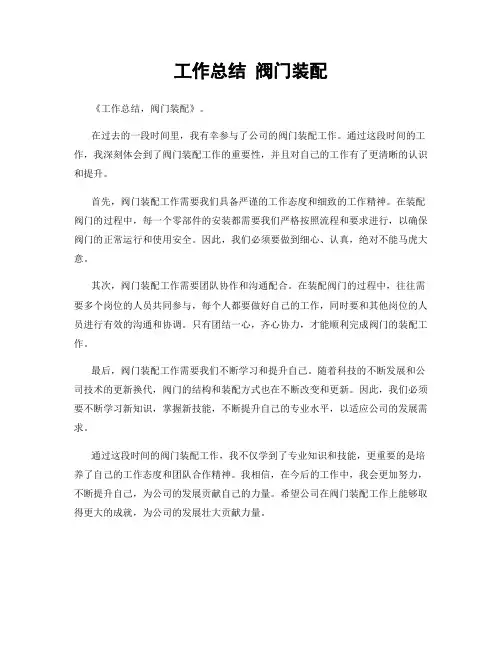 工作总结 阀门装配