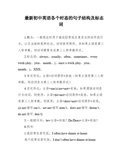 最新初中英语各个时态的句子结构及标志词