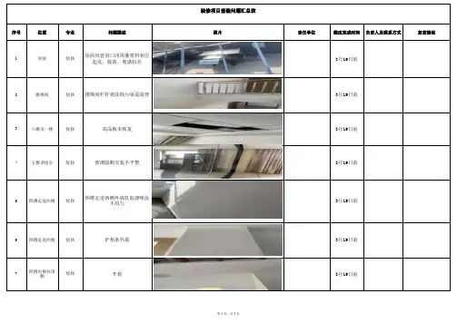 XX装修项目预验收问题汇总表