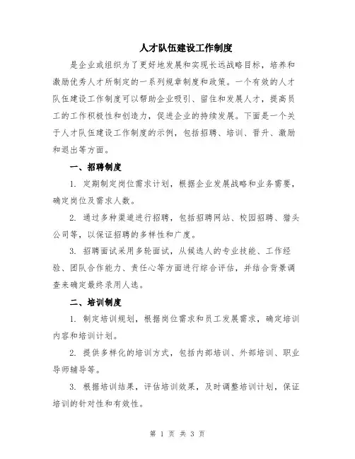 人才队伍建设工作制度