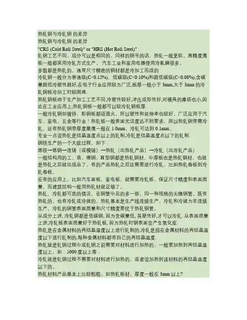 热轧钢和冷轧钢区别(参考资料)讲解