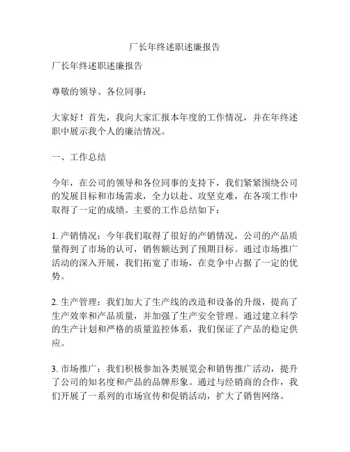 厂长年终述职述廉报告