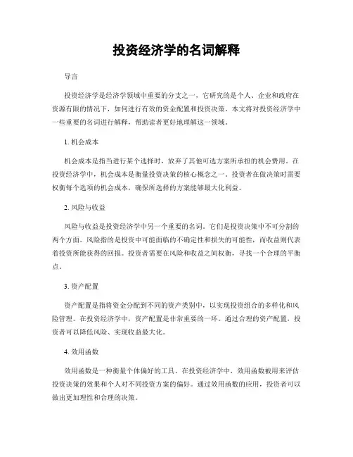 投资经济学的名词解释
