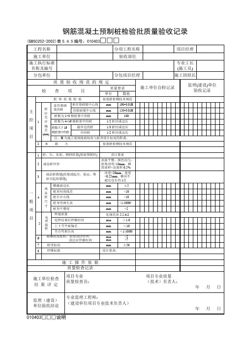 钢筋混凝土预制桩检验批质量验收记录