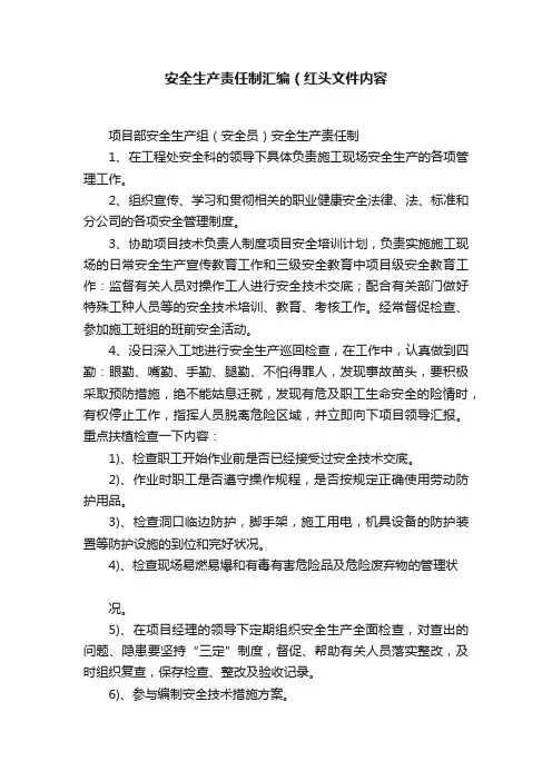 安全生产责任制汇编（红头文件内容