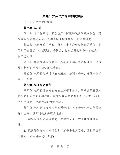 某电厂安全生产管理制度模版