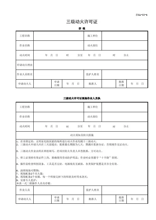 三级动火许可证