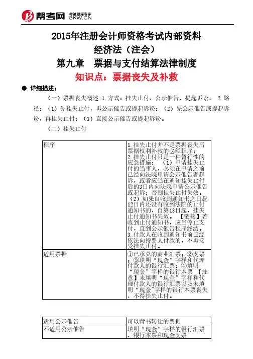 第九章 票据与支付结算法律制度-票据丧失及补救