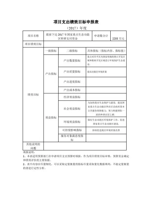 项目支出绩效目标申报表