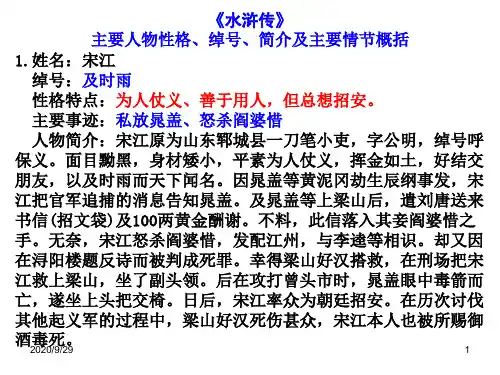 《水浒传》主要人物绰号及情节