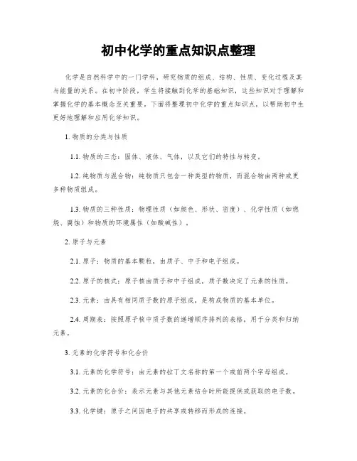 初中化学的重点知识点整理