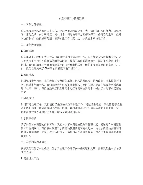 水系治理工作情况汇报