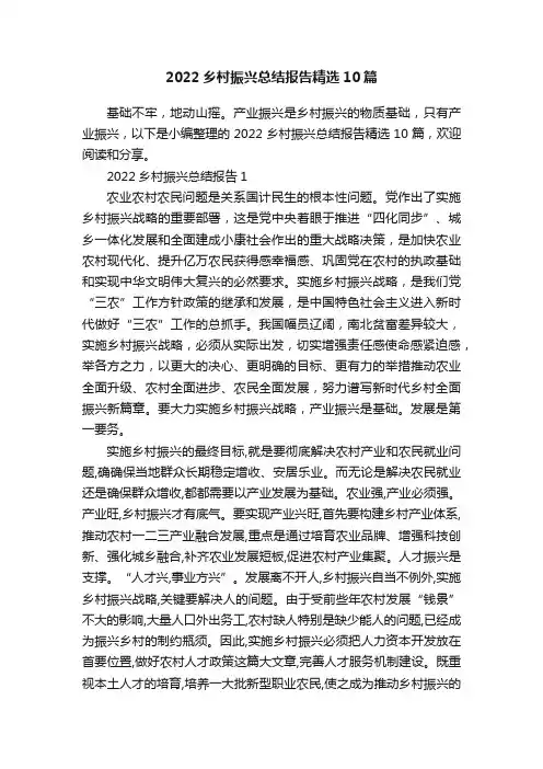 2022乡村振兴总结报告精选10篇