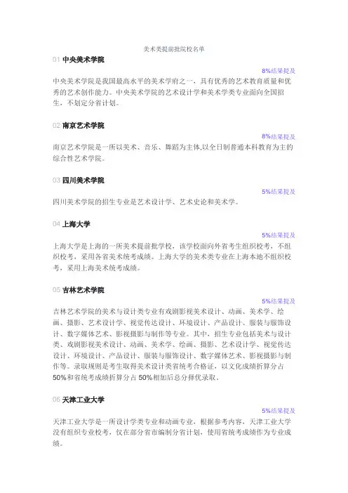 美术类提前批院校名单
