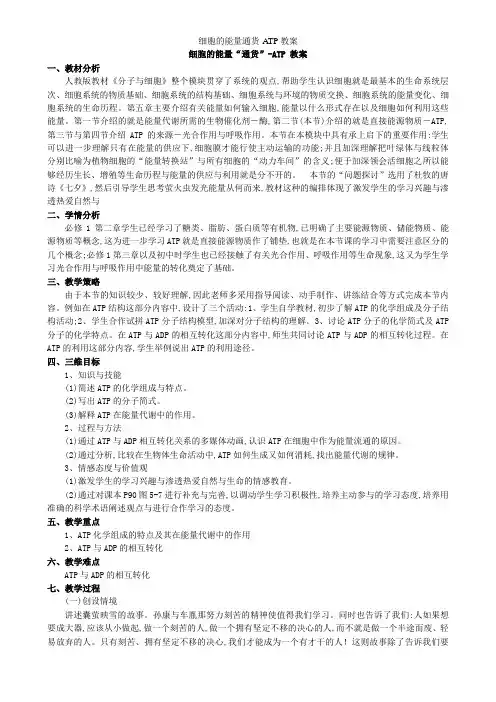 细胞的能量通货-ATP教案