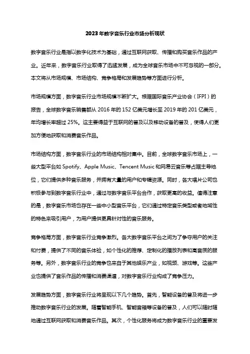 2023年数字音乐行业市场分析现状