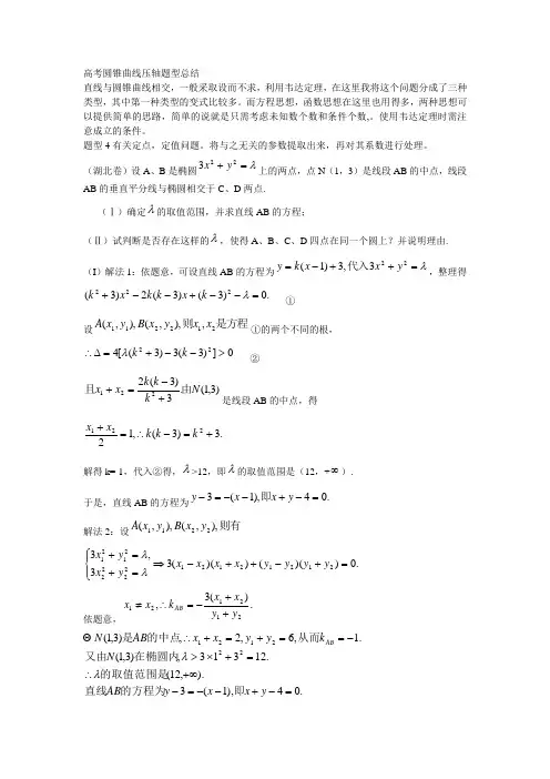 (完整word版)高考圆锥曲线压轴题型总结
