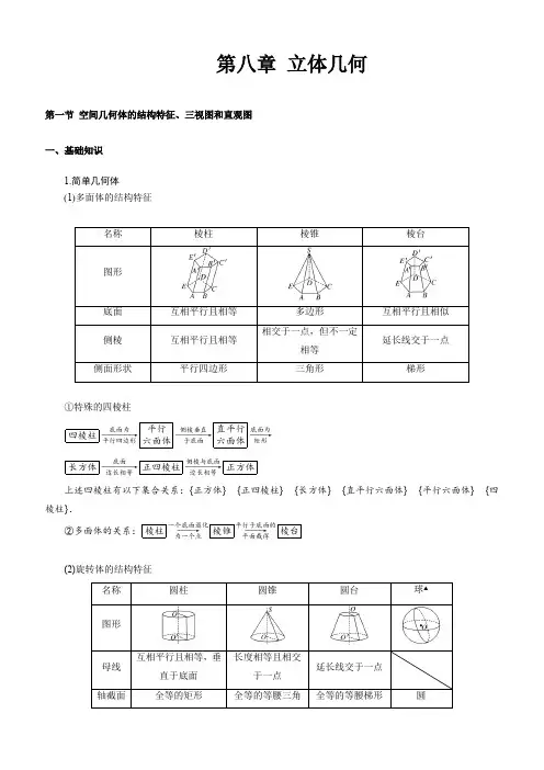 2020年高考数学一轮复习考点与题型总结：第八章 立体几何含答案