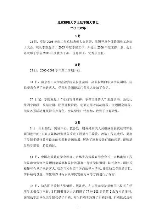 北京邮电大学世纪学院大事记