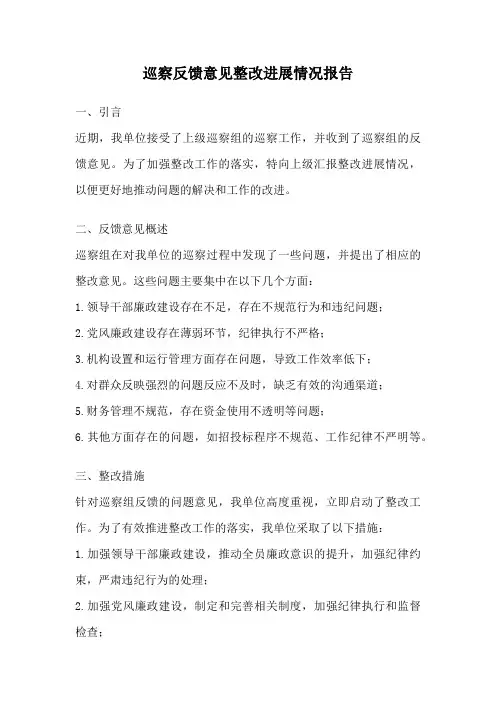巡察反馈意见整改进展情况报告