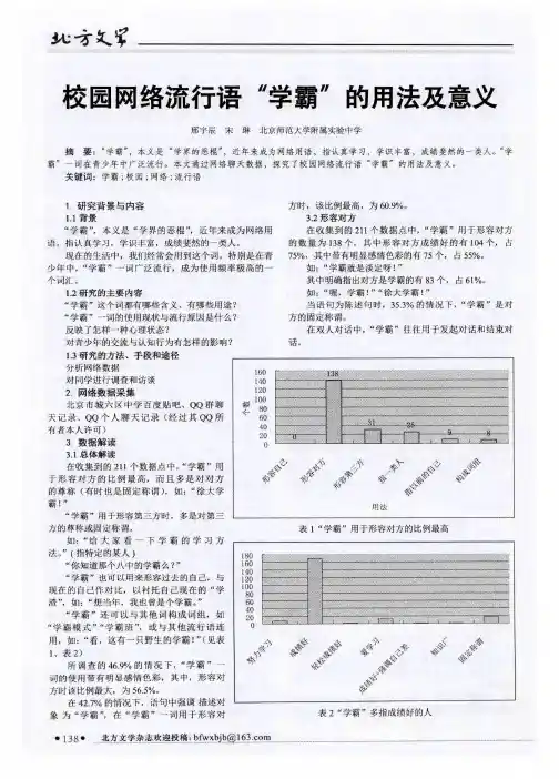 校园网络流行语“学霸”的用法及意义