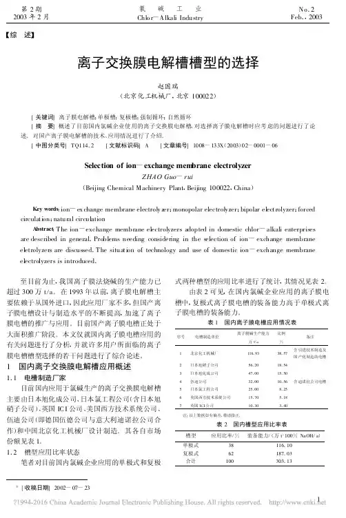 离子交换膜电解槽槽型的选择