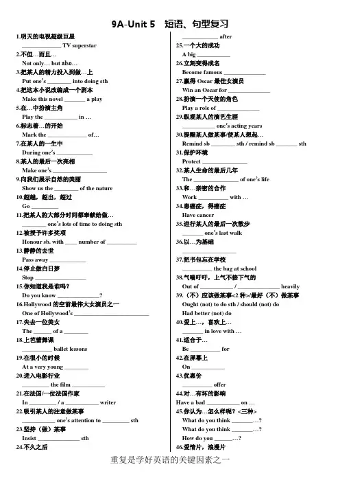 牛津英语9A-Unit5重要短语句型复习
