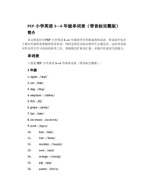 PEP小学英语3—6年级单词表(带音标完整版)