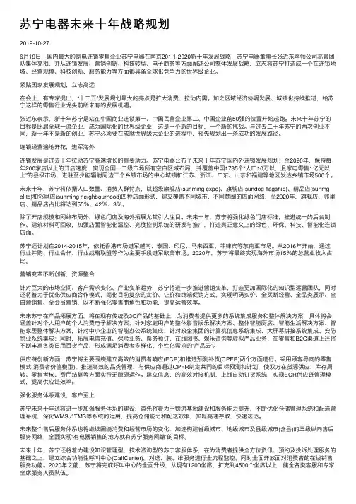 苏宁电器未来十年战略规划