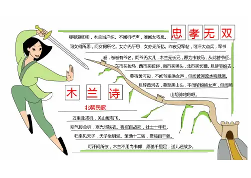 花木兰诗配画手抄报-手抄报空白模板A4黑白线稿