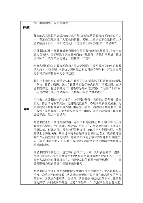 浙江萧山纳思书院简介