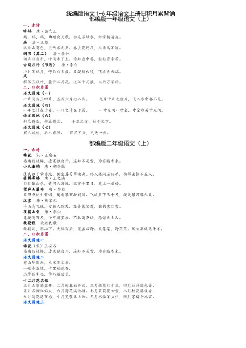 [统编版]1-6年级语文上册日积月累背诵整理