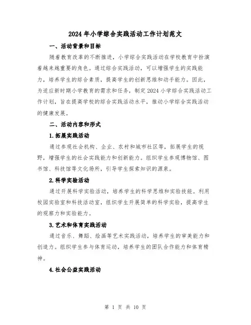 2024年小学综合实践活动工作计划范文（3篇）