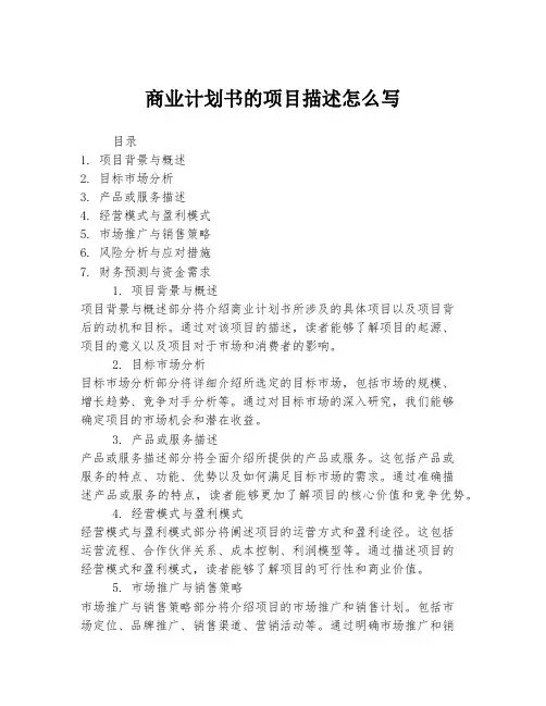 商业计划书的项目描述怎么写