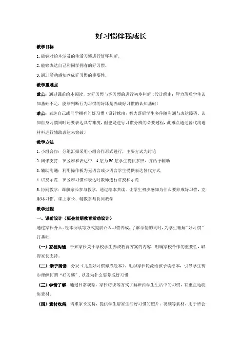好习惯伴我成长(教学设计)-2023-2024学年四年级主题班会通用