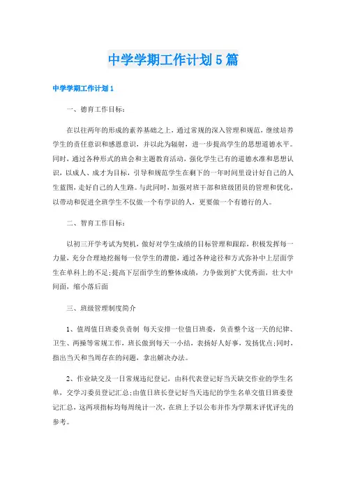 中学学期工作计划5篇