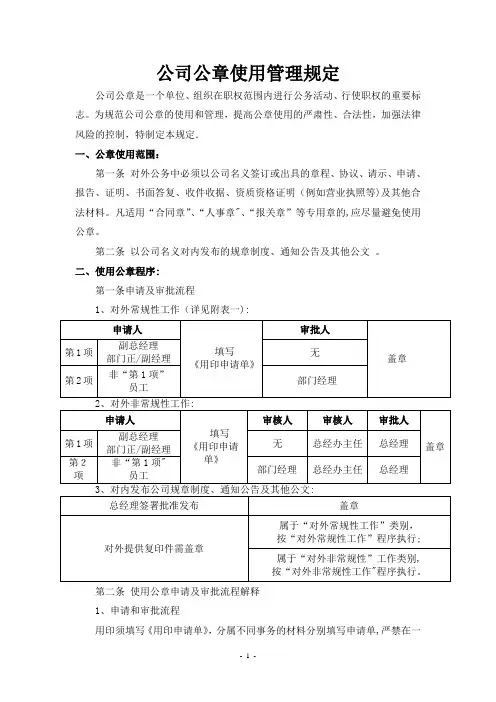 公司公章使用管理规定