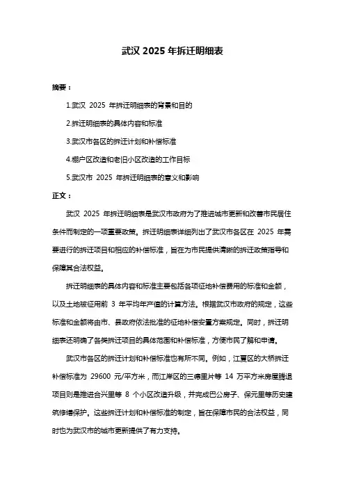 武汉2025年拆迁明细表