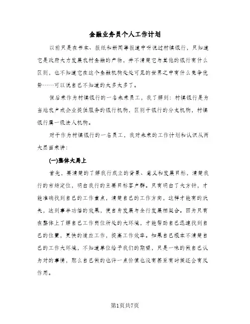 金融业务员个人工作计划(三篇)