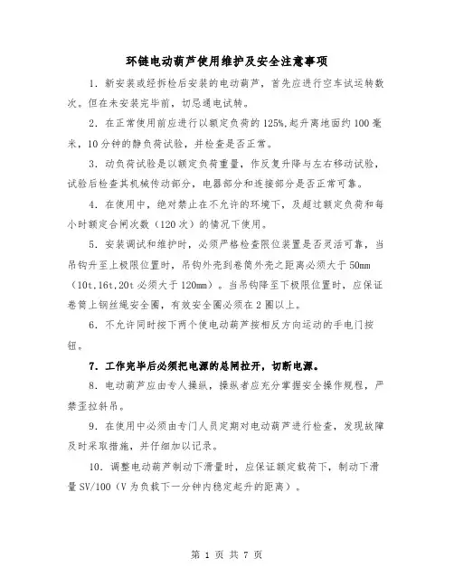 环链电动葫芦使用维护及安全注意事项(三篇)