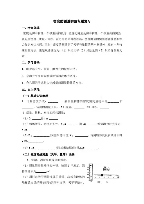 初三物理密度测量专题复习