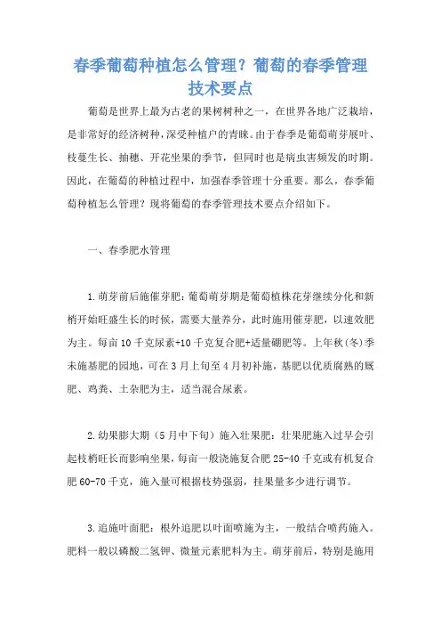春季葡萄种植怎么管理？葡萄的春季管理技术要点
