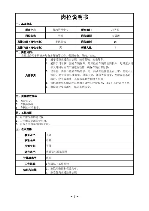 司机岗位说明书