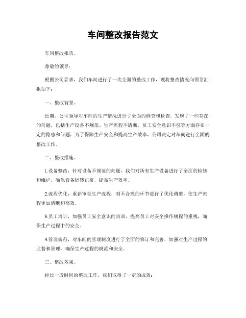 车间整改报告范文