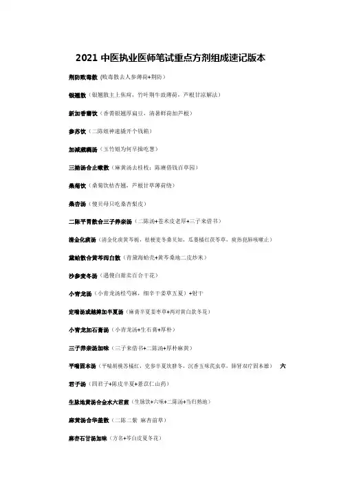 2021 中医执业医师笔试重点方剂组成速记版本