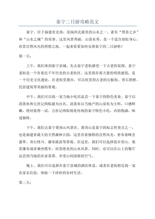 泰宁二日游攻略范文